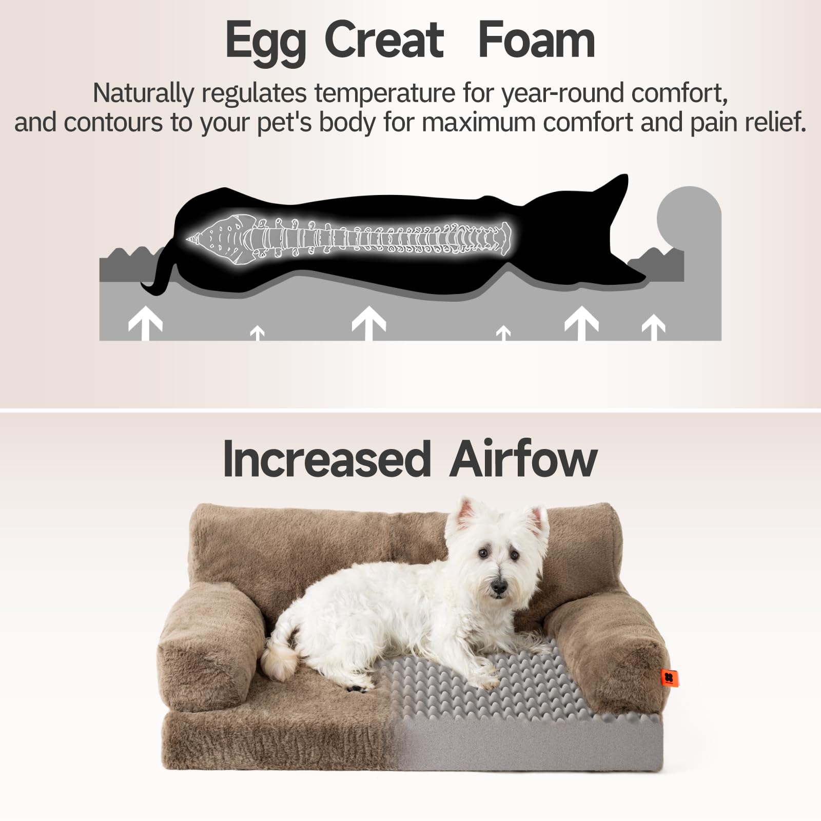 MEWOOFUN Sofá cama ortopédica para perros, tamaño mediano, impermeable, funda de felpa antiansiedad para cachorros, 90 x 65 x 30 cm (marrón, L)