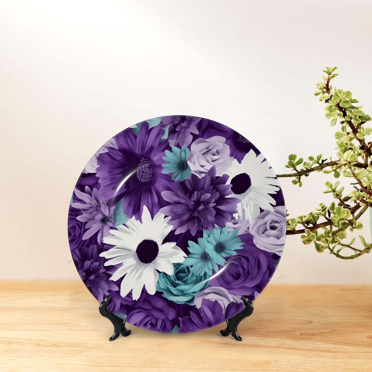 Decorative Plate Art Crafts Bone China Decorative Plate with Display Rack Souvenir Wall Decor Ceramic Ornaments Dinner Plates Ceramic Decoratives Plates for Home Office 10in