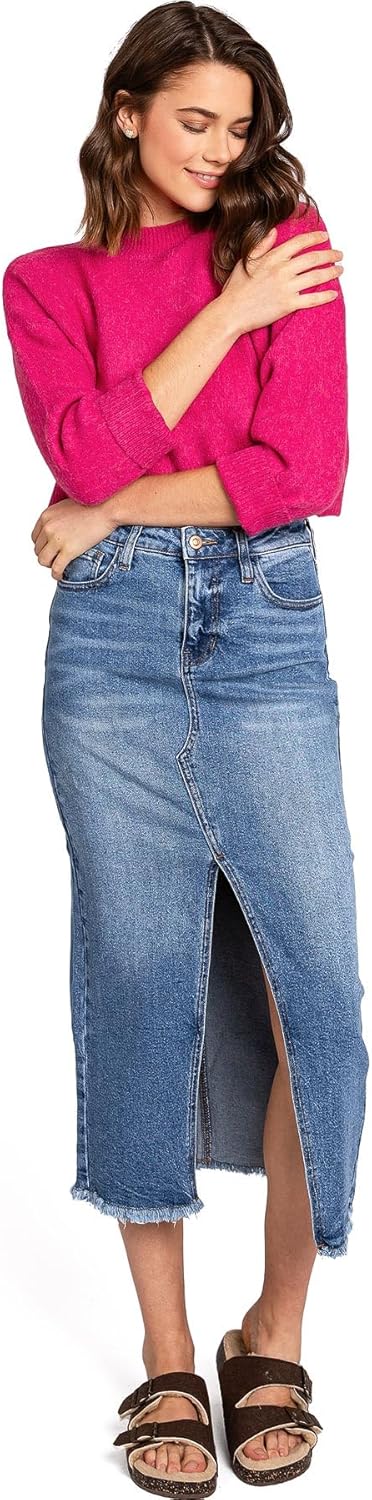 Celebrity Pink Regeneration Women's Juniors High Rise Jean Midi Skirt