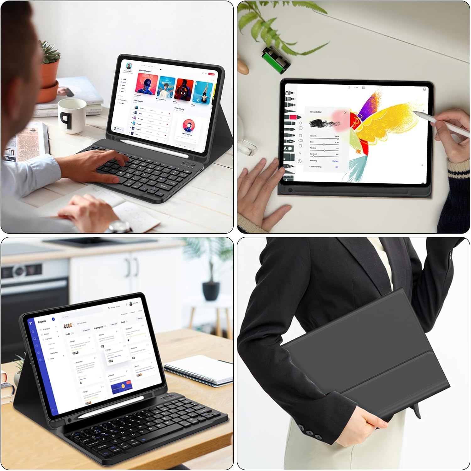 Keyboard Case for iPad (A16) 11th/10th Generation 11&10.9 Inch with Pencil Holder, Magnetic Detachable Wireless Bluetooth Folio Keyboard Cover for iPad 11th/10th Gen 2025/2022- Black