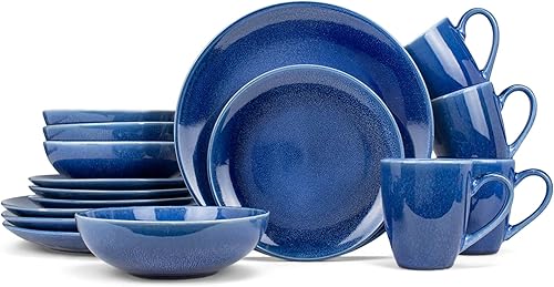 Elanze Designs Reactive - Vajilla de cerámica de 16 piezas servicio para 4 color azul