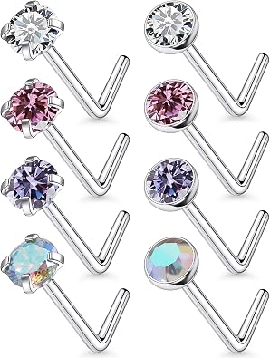 F136 Titanium 20/18g Nose Rings Studs Piercings Jewelry for Women Men Nostril Straight Bone Bar 3mm Diamond Hypoallergenic