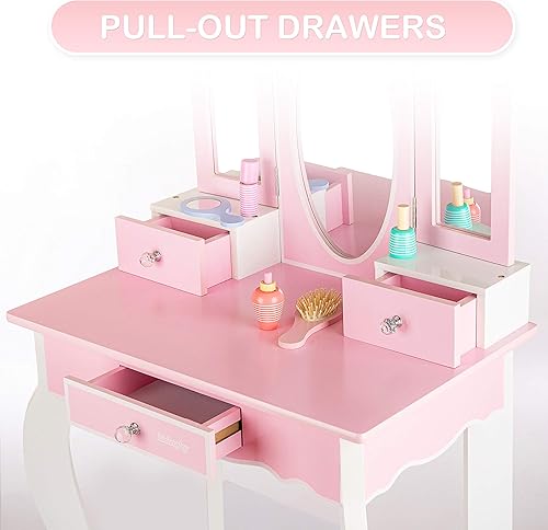 Miniatura 2 de Green series Kinderplay - Juego de tocador para niñas pequeñas con espejo y taburete  Tocador para niñas  Juego de tocador para niños con espejo de