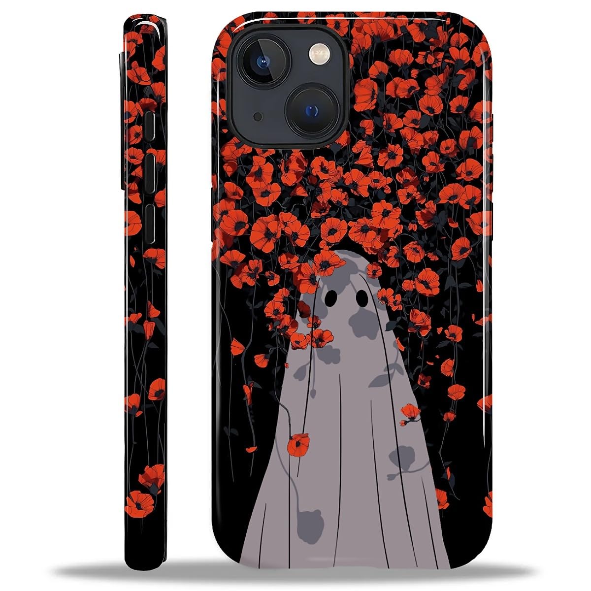 for iPhone 14/13 Case for Women Girl Men Boy, Compatible with MagSafe, Shockproof Soft Silicone & Hard PC Shell Protective Case for iPhone 14/13 - Spooky Lonely Flower Ghost Spooky Lonely Flower Ghost IPhone 14/13
