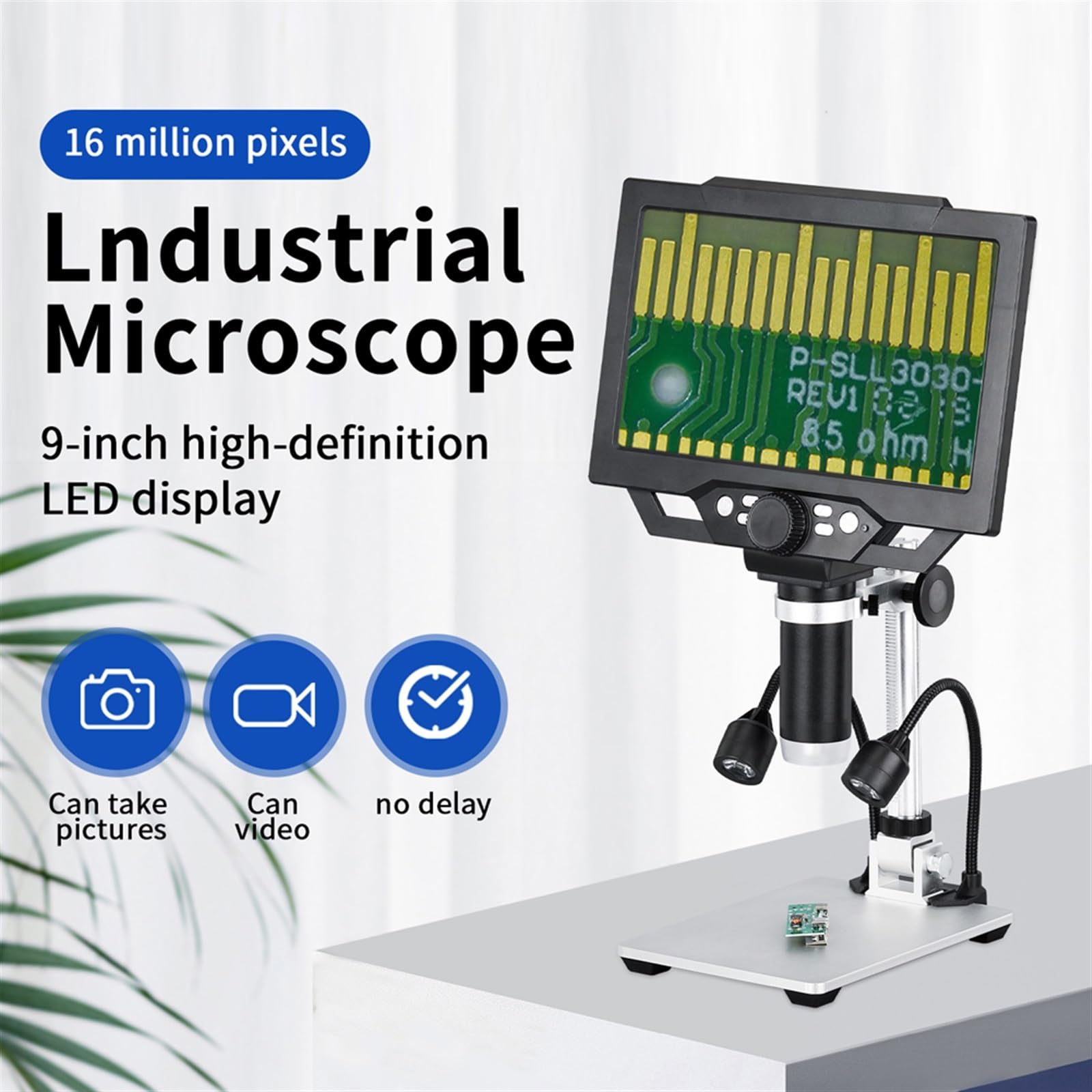 Microscopio digital G1600 Pantalla LCD de 9 pulgadas Modo reproducción video fotográfico 12 megapíxeles 1-1600X aumento continuo(With bracket)