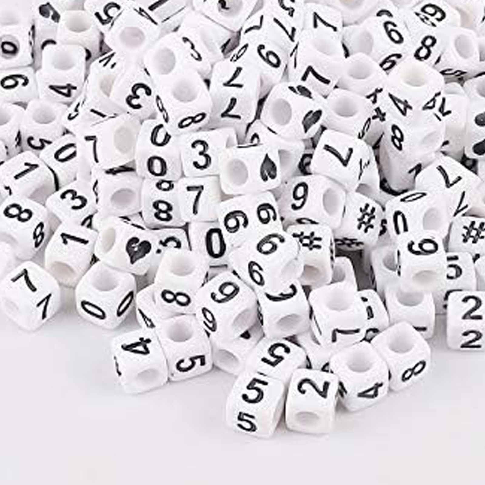 DAHI 800pcs Square Number Beads Acrylic Cube Number Bead White Craft Beads 0-9 for Jewellery Crafts DIY Necklace Bracelet Decoration (Black Number)