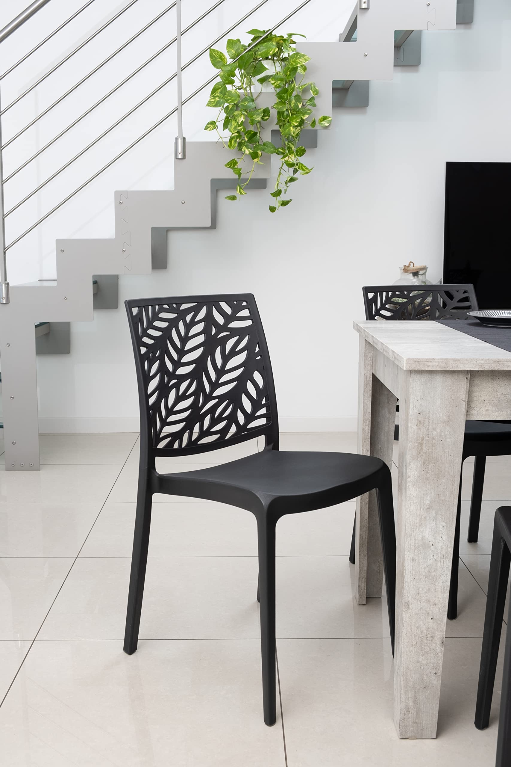 SIEDITI FUORI E DENTRO - Chaises Dafne en résine avec fibre de verre empilables pour intérieur/extérieur (6, anthracite)