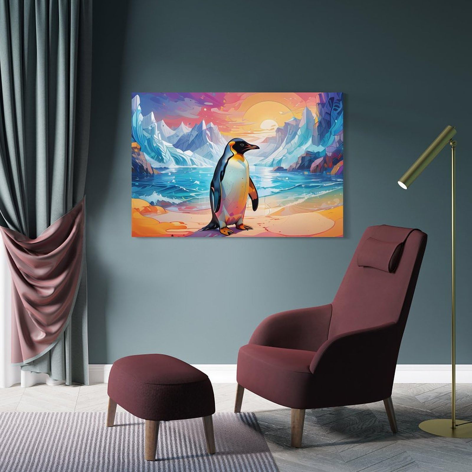 Junmoney Penguin Wall Art Print, 20x30inch(50x75cm), for Living Room, Bedroom, Office Or Hallway, Canvas Wall Art That Fits Changing Layouts
