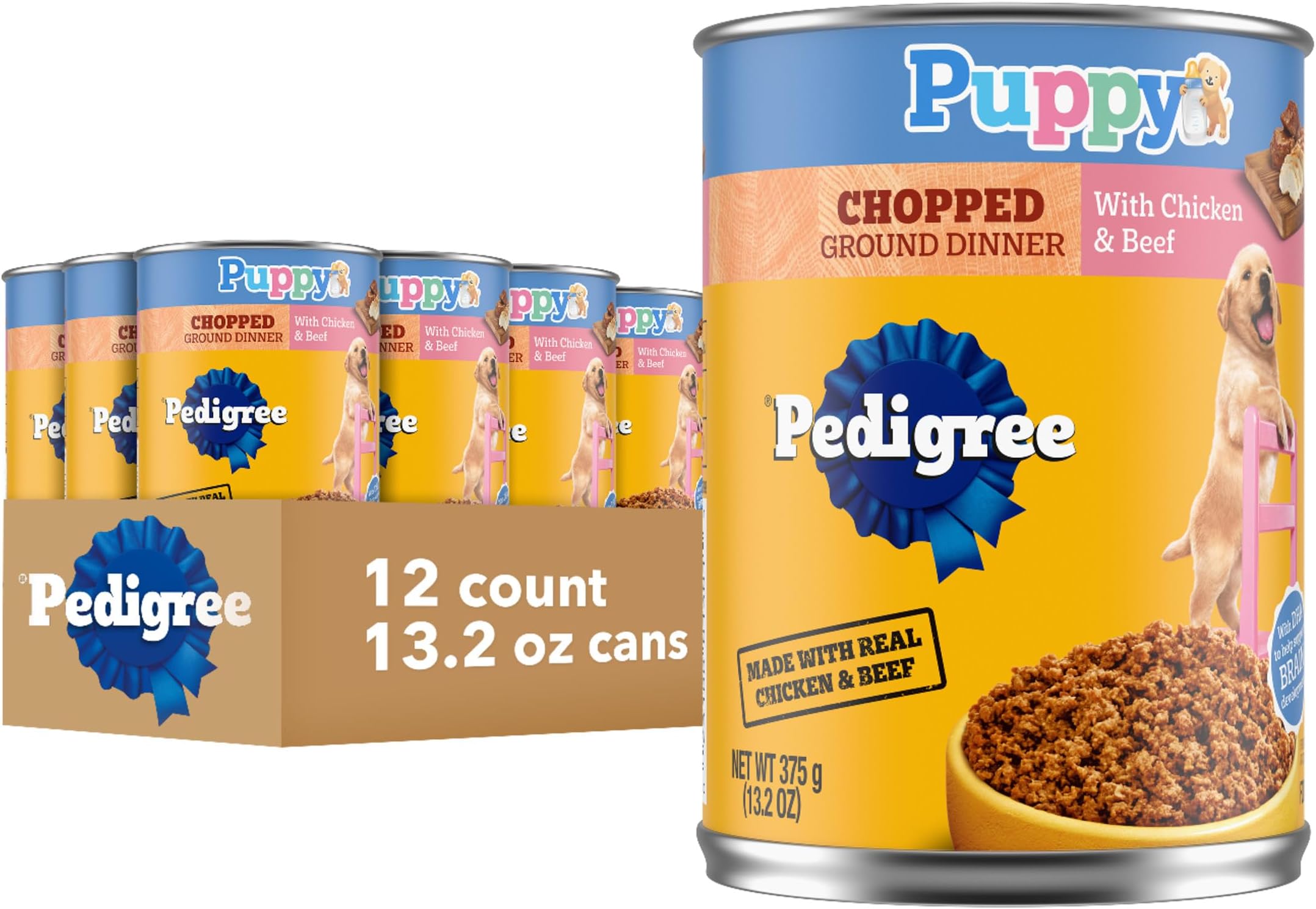 Puppy Chopped Ground Dinner Wet Puppy Food with Chicken & Beef, Canned Dog Food, 13.2 oz. Cans, 12 Count