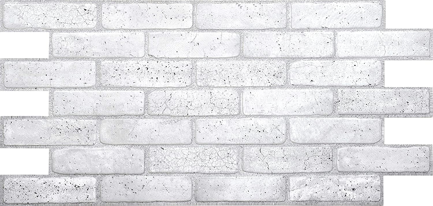 Concord Wallcoverings™ 3D Wall Panels, Pack of 5 - Old White Brick Design in Grey and White, Realistic Textured PVC Panels, 38.2" x 19.3", Covers 30.72 sq.ft., Model 018OG