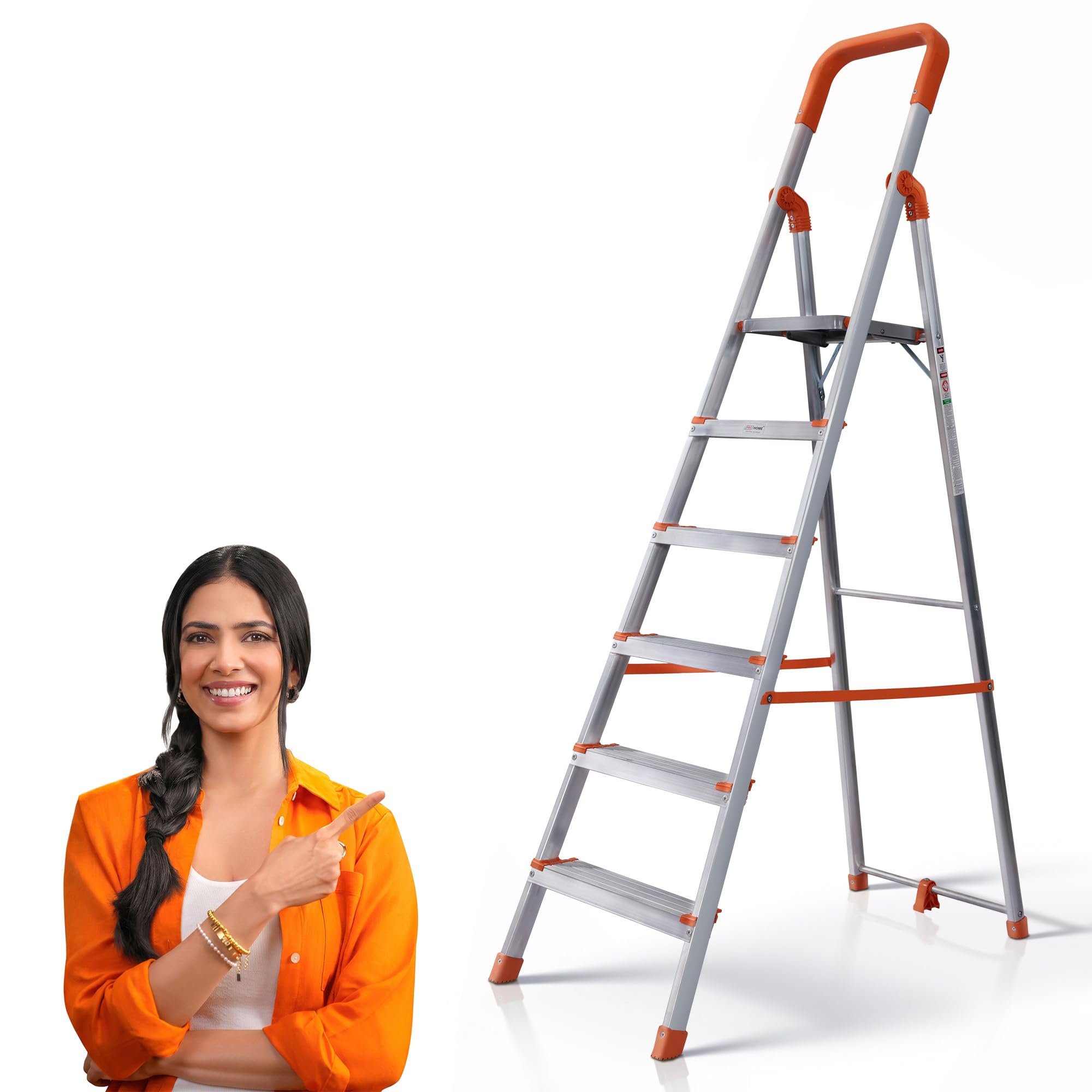 PROHOME Aluminium Ladder for Home 8 Steps Foldable with Railing & Anti-Skid Wide Steps | 8 Step Ladder for Home Use, Kitchen & Household | 270 Kg Capacity Folding Ladder | 5 Year Warranty (Orange) — Amazon image 19
