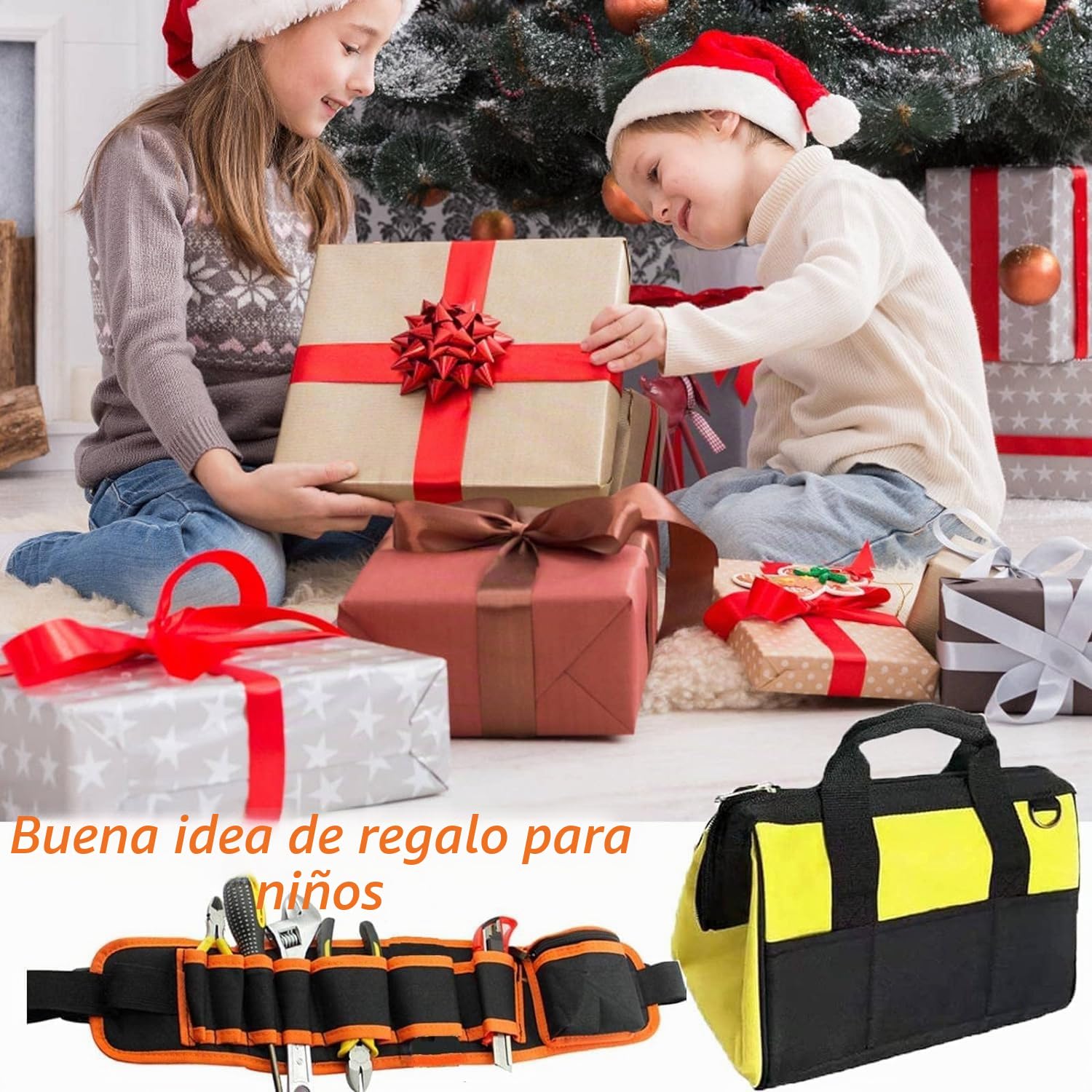 Kits de Herramientas para Niños, Reales Niños Herramientas Juguete con Bolsa, Cinturon Herramientas, Martillos, Alicates, Llave Inglesa, Destornilladores, Regalo para Principiantes