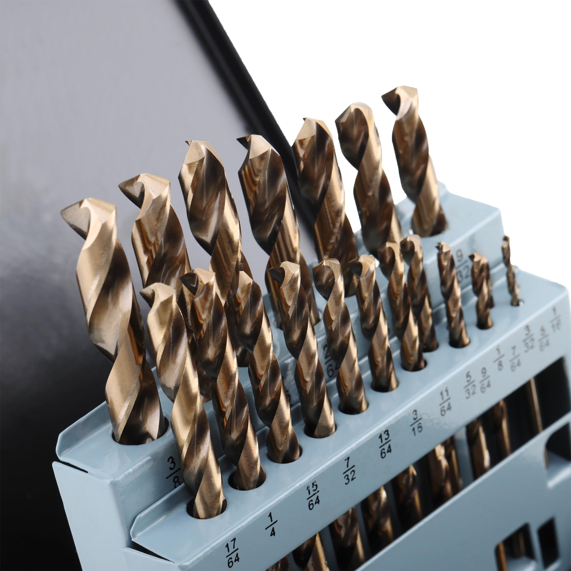 21Pcs M35 Cobalt Drill Bit Set 1/16"-3/8", 135 Degree Tip HSS with Storage Case, Twist Jobber Drill Bit Kit for Cast Iron, Hard Metal, Stainless Steel