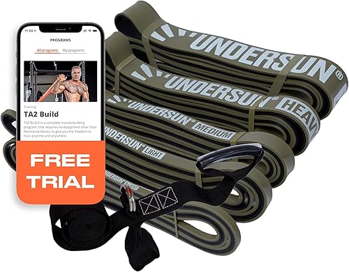 Undersun Fitness Resistance Loop Exercise Bands Set of 5 Pullup Assistance Workout Bands with Free Week Workout Program Door Anchor Stretching