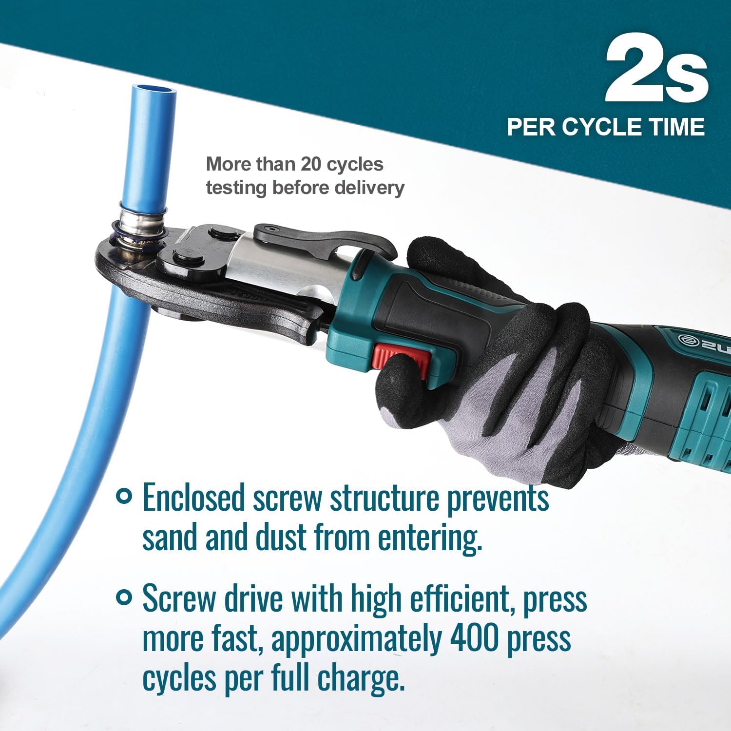 Mini Press Tool kit with 3 Jaws Suitable for PureFlow press fittings 1/2", 3/4", 1", Brushless Motor, 2pcs Battery, Fast Charger & Carrying Case - Image 2