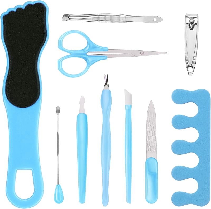 Kit de pedicura de 10 piezas, juego profesional para el cuidado de los pies, azul