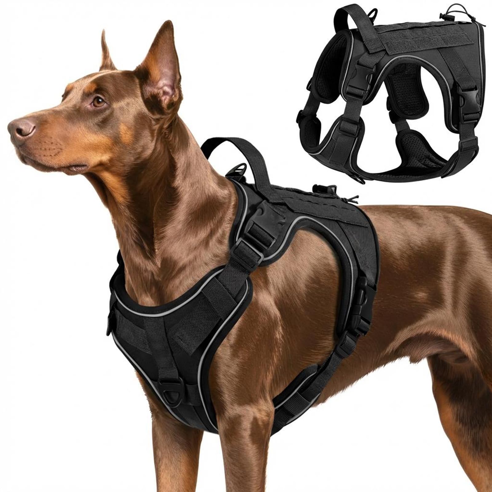 VavoPaw Heavy Duty Tactical Dog Harness for Large Dogs, No Pull Adjustable Pet Harness Reflective Service Training Easy Control Pet Vest Military K9 Working Dog Harnesses, Black, L — image 1