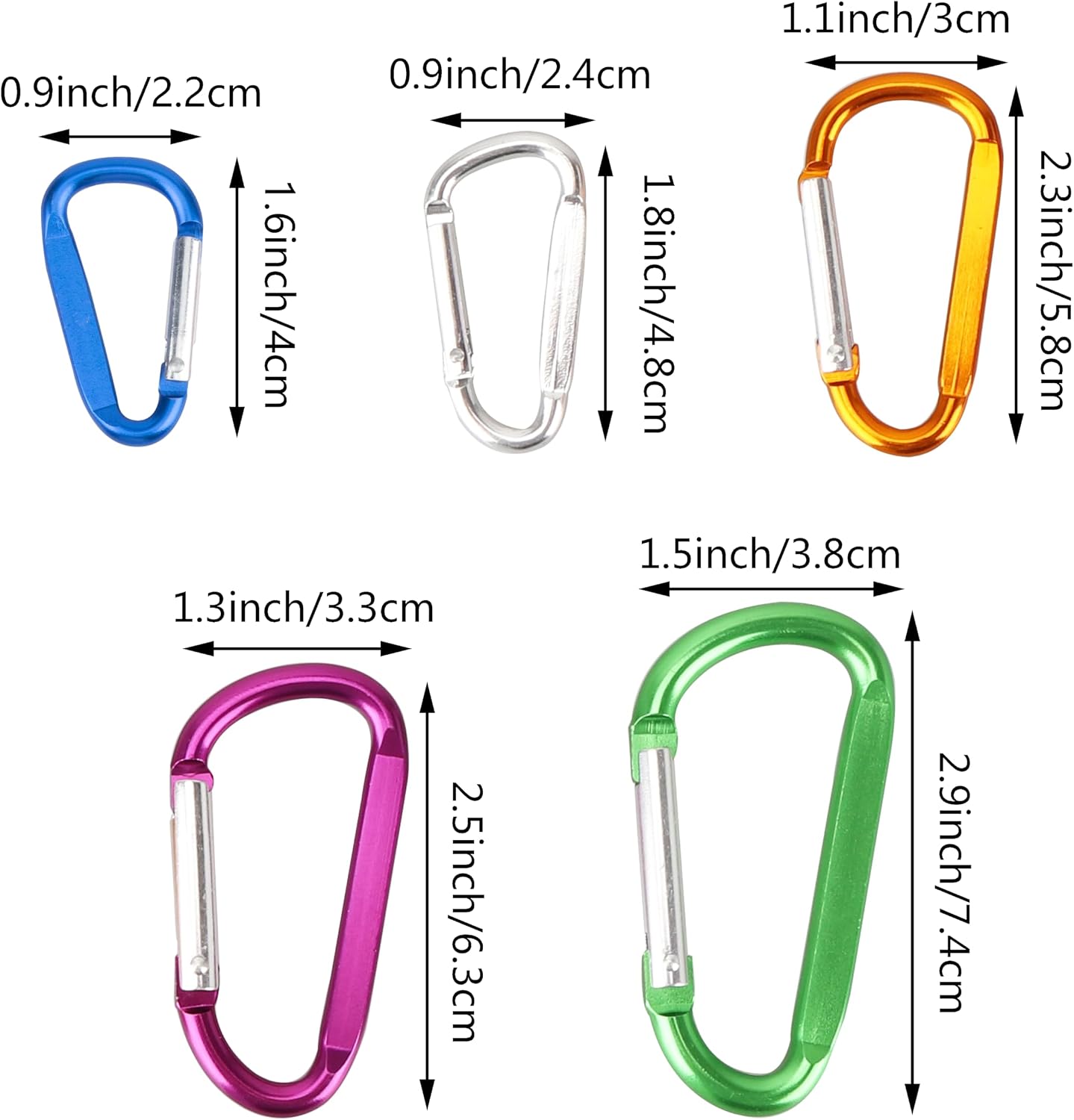 SWATOM Aluminum D-Shape Carabiner Clip 1.6/1.8/2.2/2.6/3 Inches Spring Snap Hook Keyring Carabiners for Camping Traveling Hiking Keychains Outdoor Accessories (10P/20P) image 2