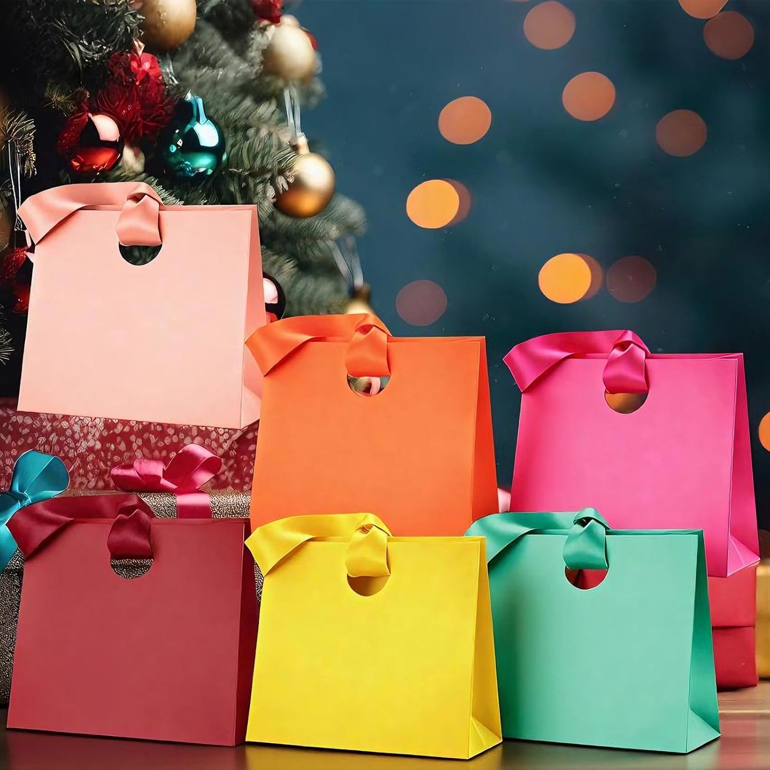 Feifeiya 30 Pcs Multicolor Small Paper Gift Bags with Ribbon Handles 7.87 x 3.54 x 7.09 Valentine's Day Reusable Goodie Candy for Birthday Bridal Baby Shower Party Favors Wrap - Image 6