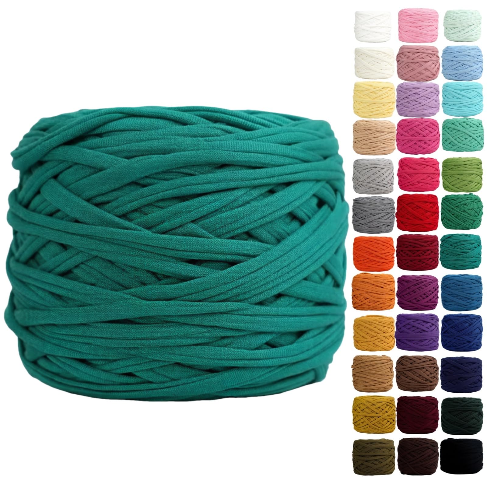 Binwat T Shirt Yarn for Crocheting 150m Elastic Ribbon Yarn Thick Crochet Fabric Yarn, Knitting T-Shirt Yarn for Crochet Bag/Blanket/Basket, DIY Crafts Projects, Home Decor (Emerald Green) โ image 1