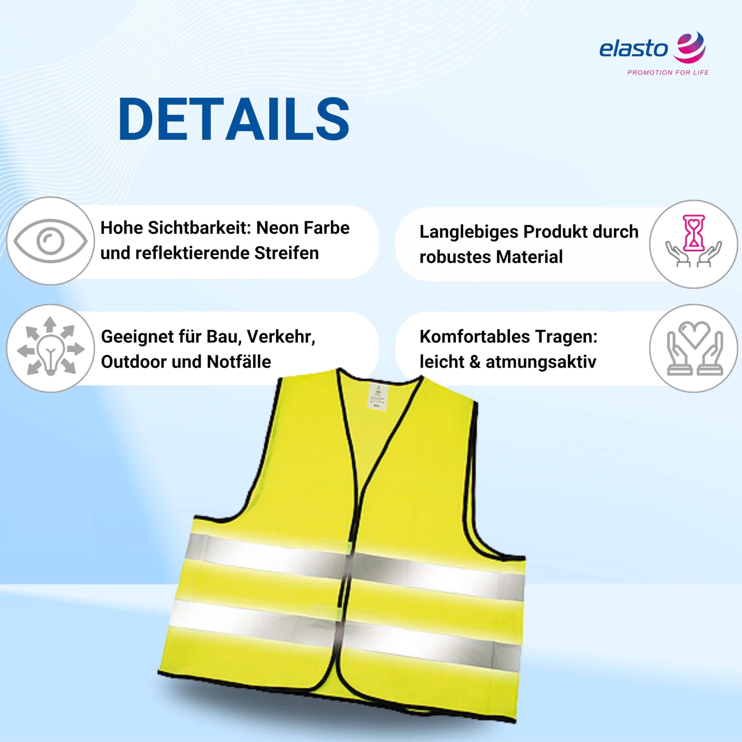 Image secondaire de elasto form Set de 5 gilets jaunes de sécurité routière certifiés EN ISO 20471 - un gilet de sécurité pour chaque passager !