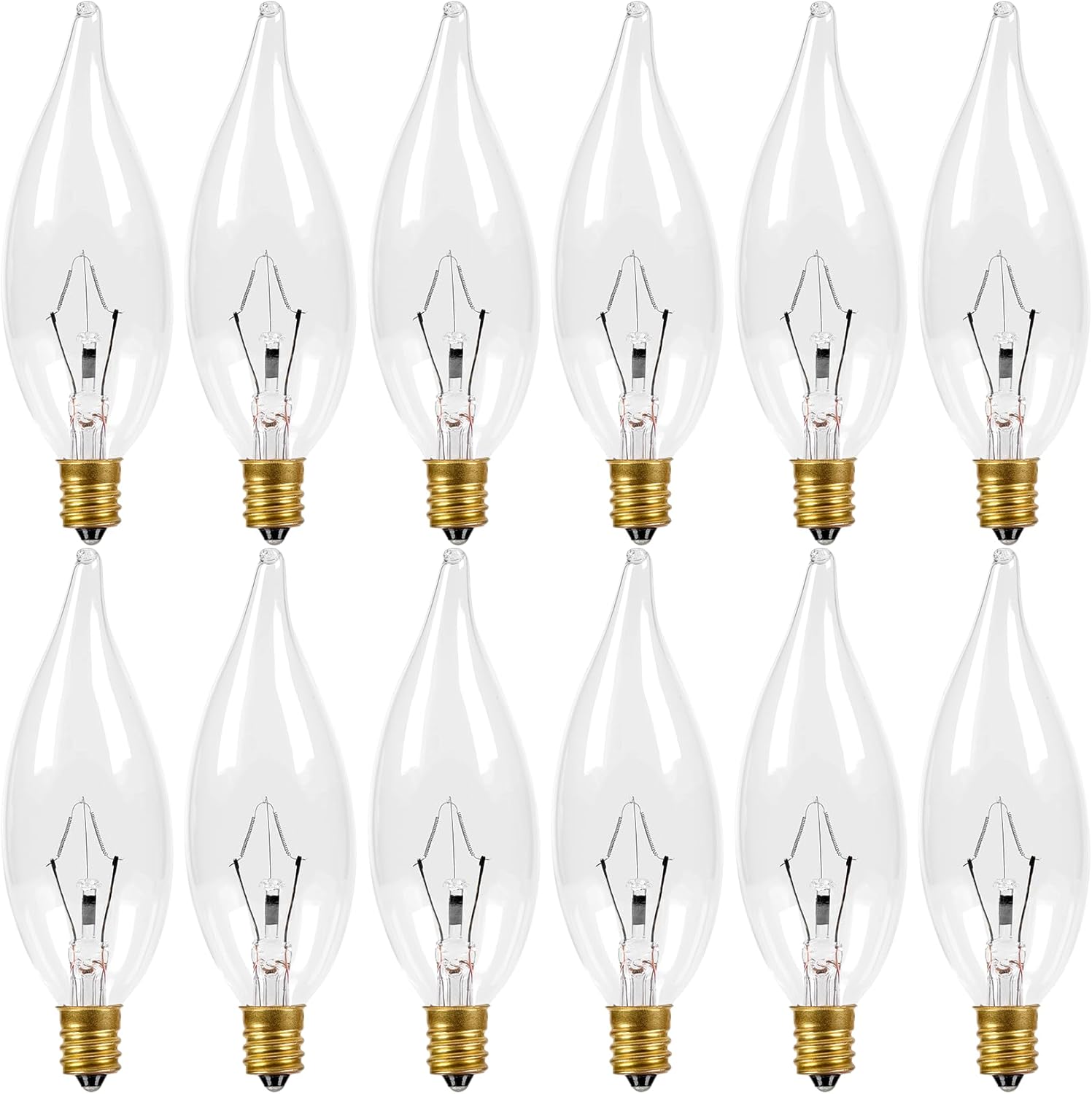 COLWATT 12-Pack Candelabra Light Bulbs 60W Warm White 2700K, 650 Lumen Candle Chandelier Bulb for Ceiling Fan Pendants or Outdoor, CA10 Type B Clear E12 Copper Base Dimmable