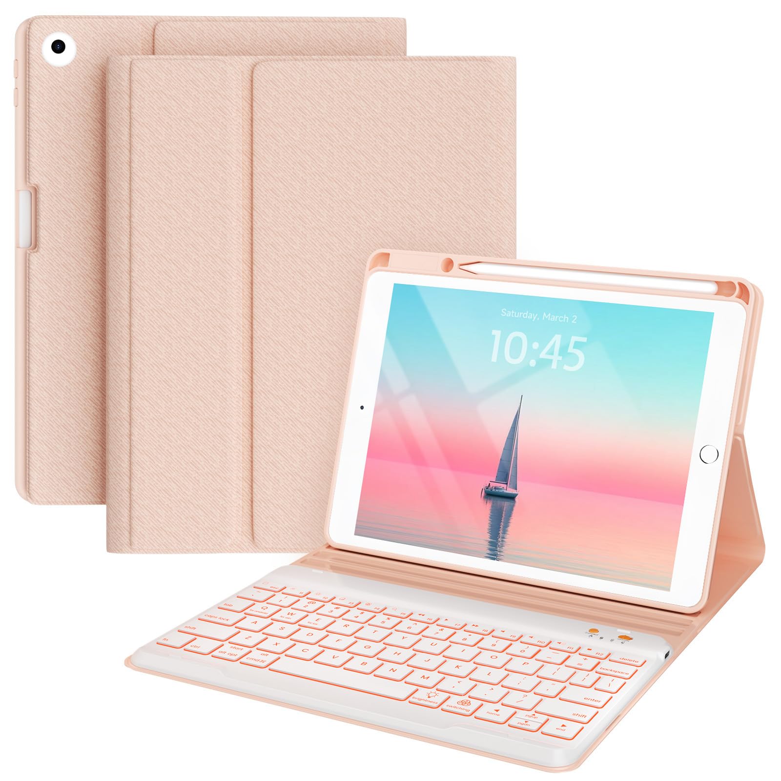 BLUTLOTUS Keyboard case for iPad 9.7 Inch Air 2, iPad 5th/iPad 6th Generation (2017/2018) Case, 7 Color Wireless Backlit Detachable Keyboard, Smart