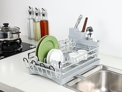 Miniatura 1 de Estante de secado de vajilla para encimera de cocina, estante de secado de aluminio grueso, estante de almacenamiento de vajilla que ahorra espacio,