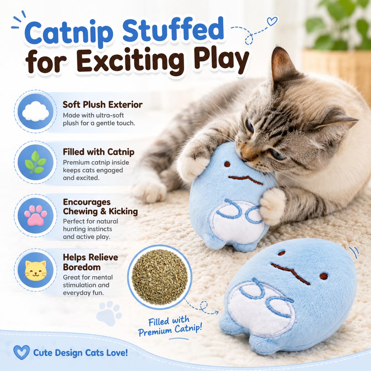 Lot de 6 jouets interactifs en peluche à mâcher pour chat d'intérieur - Jouets à mâcher - Soulage le stress - Cadeaux pour les amoureux des chats