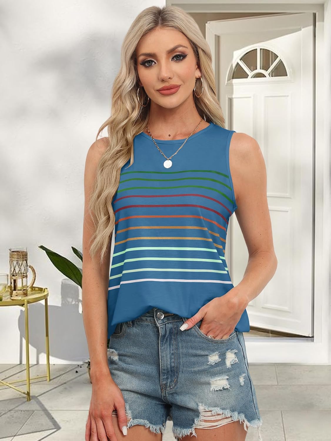 EyMuse Tank Tops for Women Summer Striped Sleeveless Tshirts Casual Clothes image 3