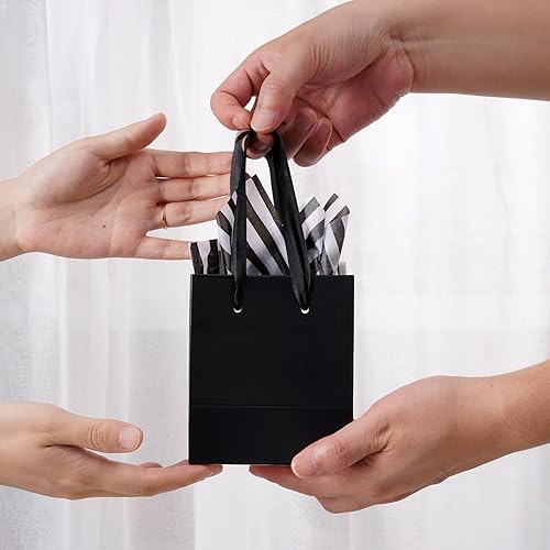 Miniatura 3 de Plauthus Paquete de 16 mini bolsas de regalo negras con asas y papel de seda, pequeñas bolsas de regalo a granel para bodas, novias, cumpleaños,