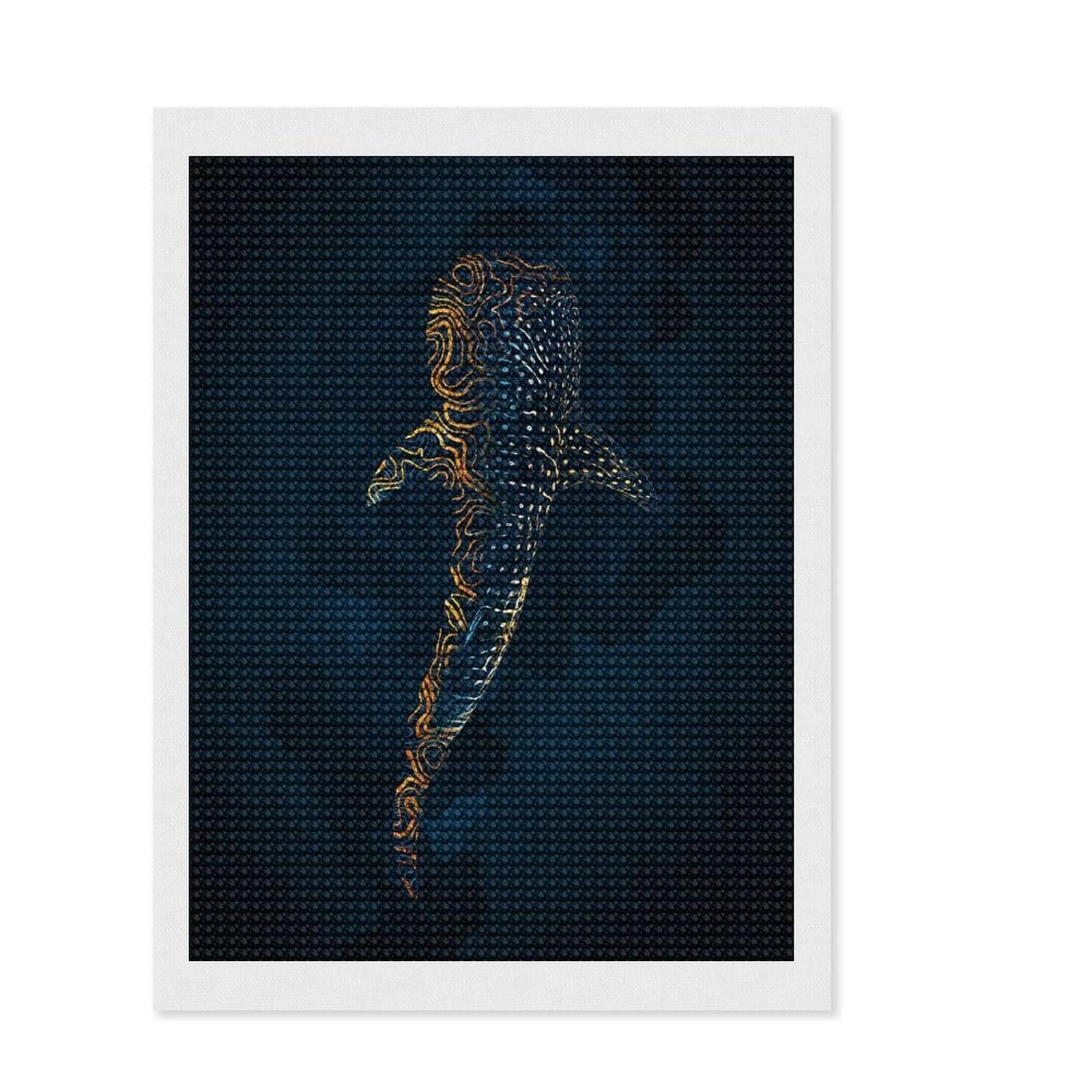 Junmoney Whale Shark in Gold Full Drill Diamond Painting Kit 12"x16", for Craft Lovers, Easy Handmade Project, Office Decor, Christmas Gift