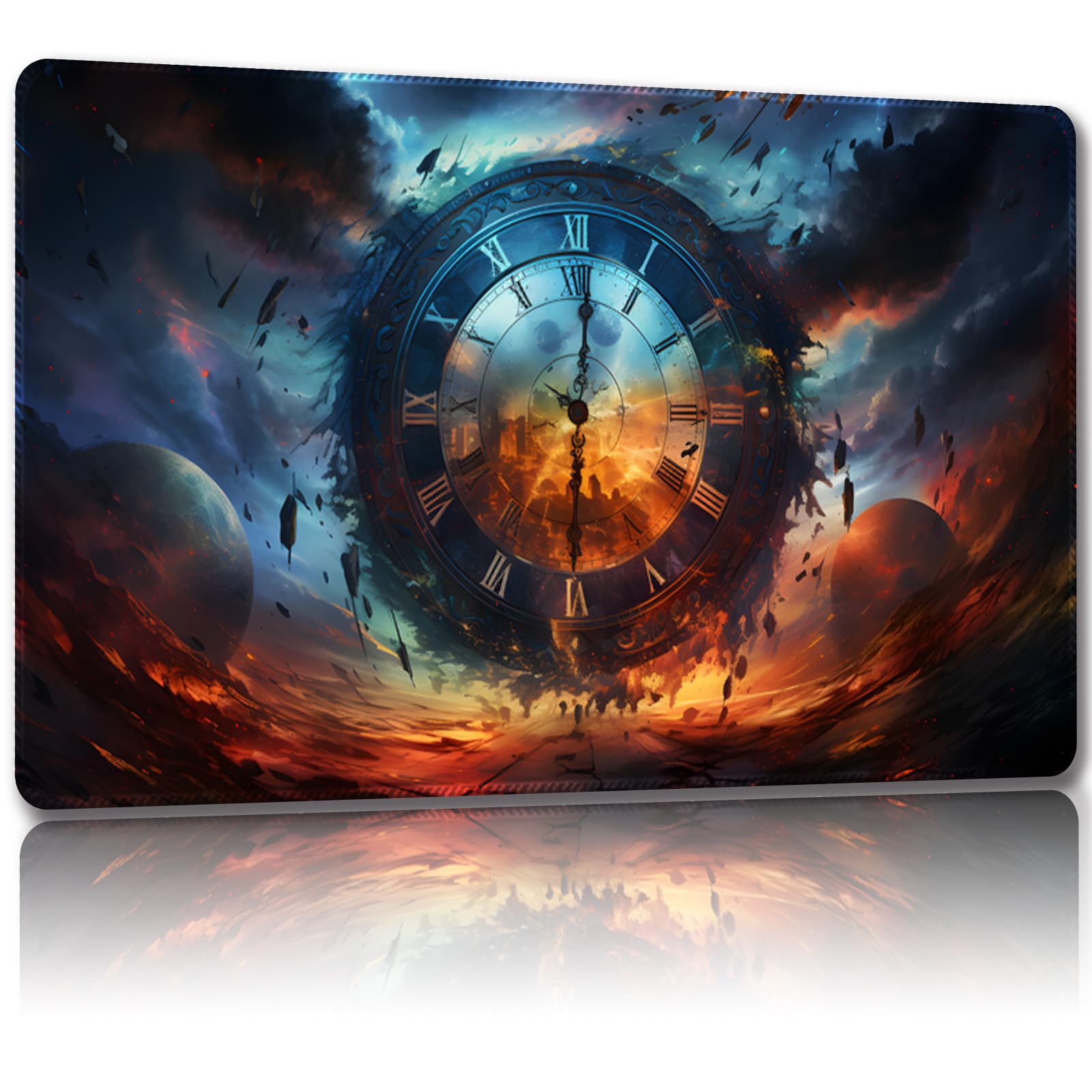 Malqiqi Playmat for MTG, with Free Storage Bags,Game Mat 24 x 14 inches, TCG and Board Game Mats for Cards (Planet Clock-Regular)