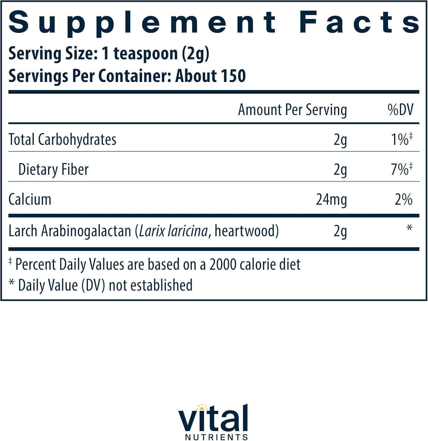 Vital Nutrients Arabinogalactan Powder - Vegan Prebiotic Fiber Supplement for GI Health, Liver, and Immune Support* - Gluten, Dairy, Soy Free - Non-GMO - 300g