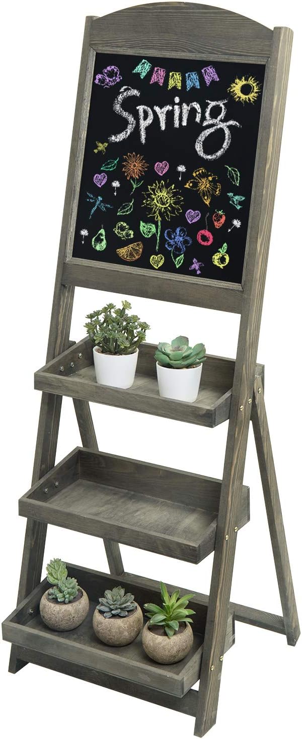 MyGift Rustic Gray Freestanding Wooden Chalkboard Easel with 3 Display Shelves : Home & Kitchen