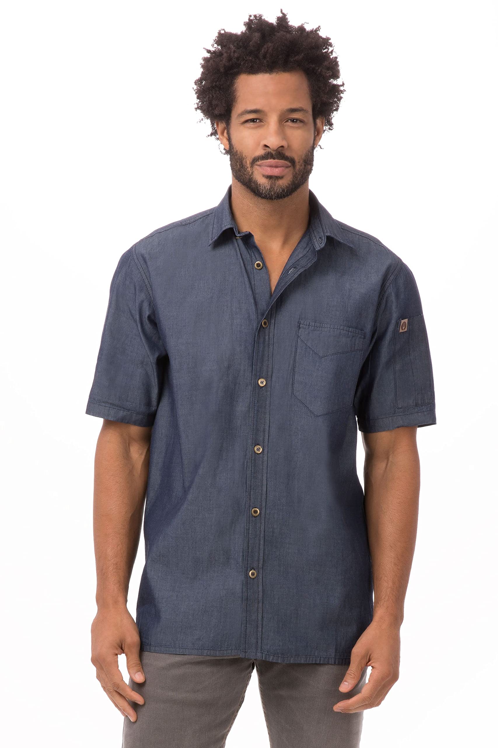 Chemise en denim manches courtes Chef Works Detroit S bleu pour bistrots