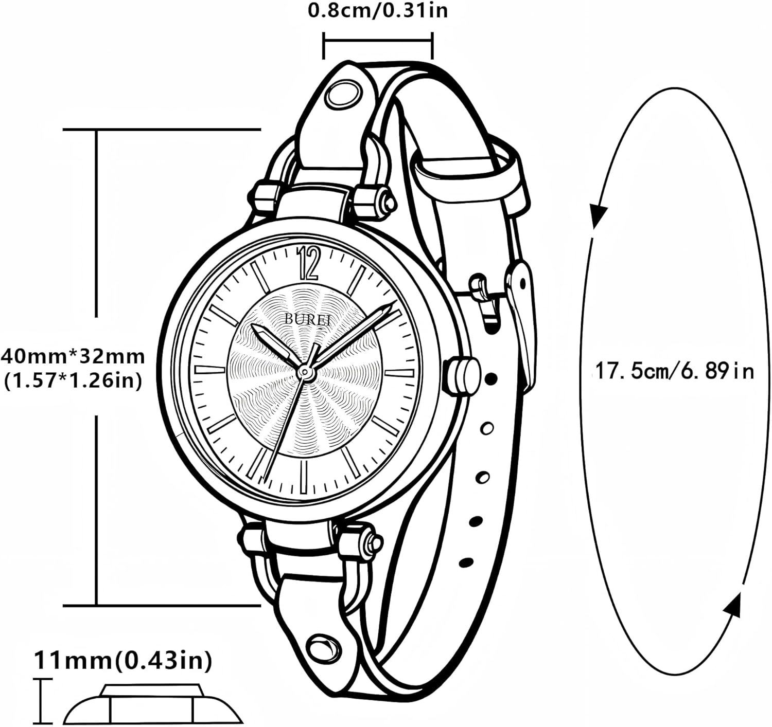 BUREI Women's Brown Leather Strap Watch Small Dial Waterproof Quartz Watch,Mothers Day Gifts for Mom