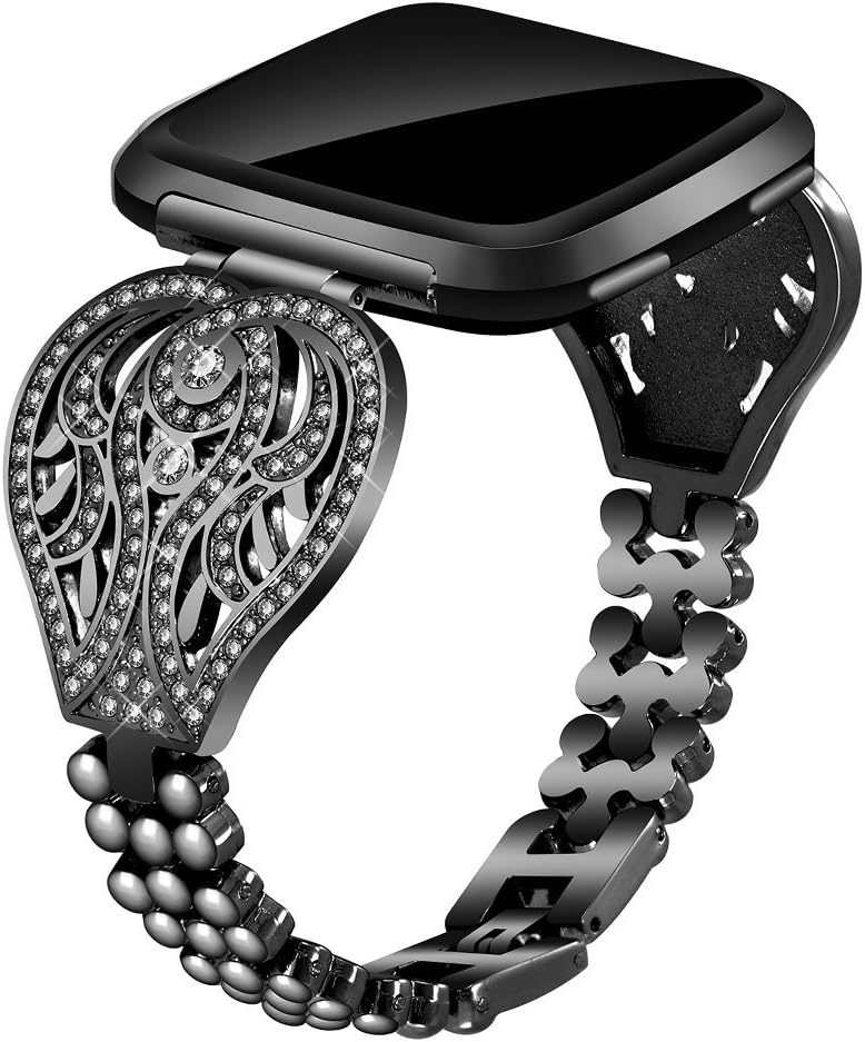 VOMA Compatible for Fitbit Versa/Versa 2 / Versa Lite/Versa Special Edition, Stainless Steel Metal Bands Bracelet Strap for All Fitbit Versa Edition Beauty Black