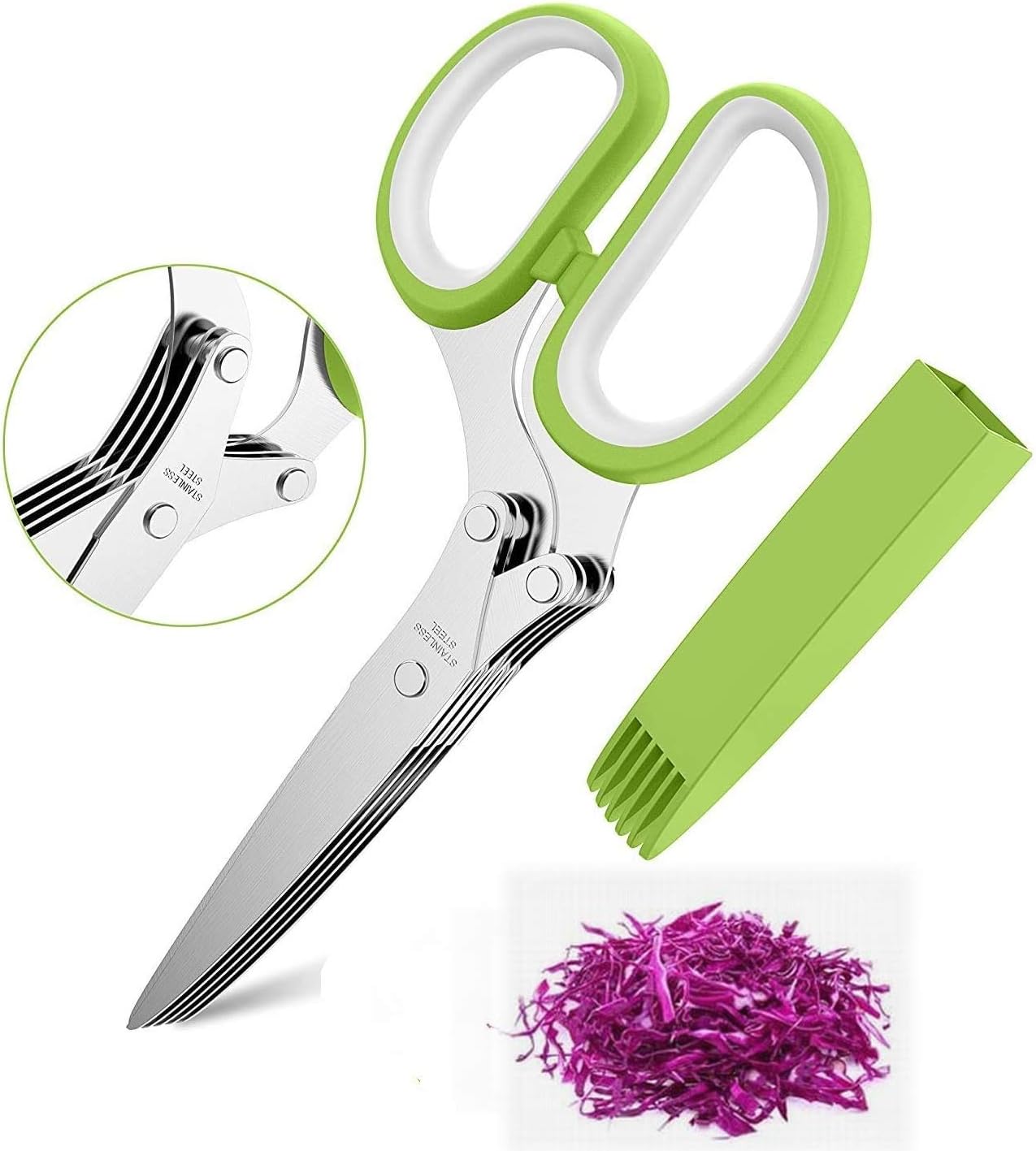 VOFO Herb scissors Stainless Steel Multipurpose Kitchen Shear with 5 Blades and Cover