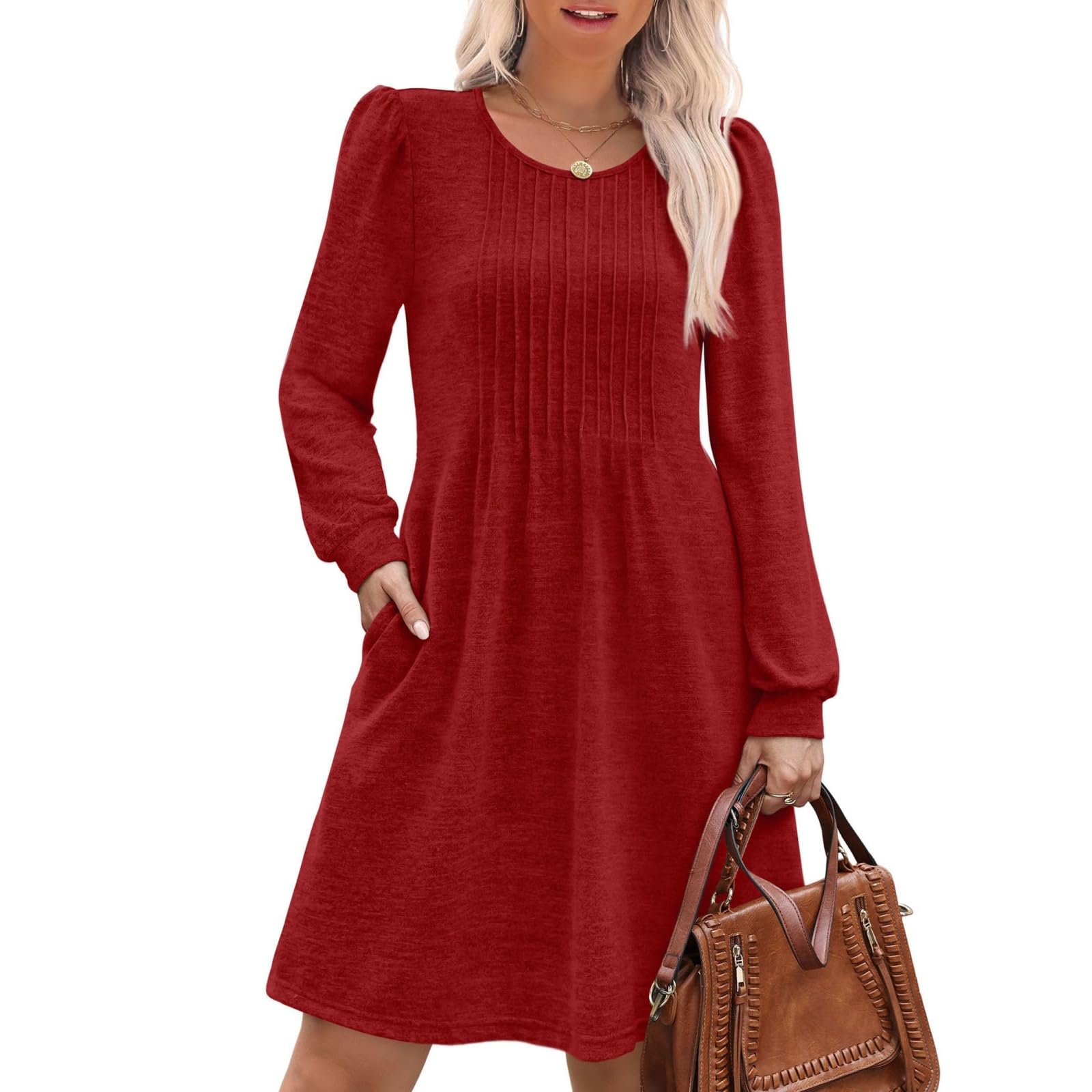 Swing Dresses for Women 2025 Winter Clothes Outfits Vintage Semi Formal Travel Wedding Midi V Neck Long Sleeve