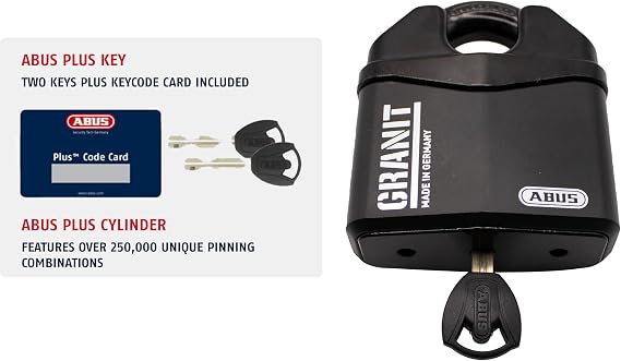ABUS 37/80 Granit Heavy Duty Padlock - Hidden Closed Shackle Lock with 9/16 (14mm) Shackle - with 2 Keys for Storage, Outdoor, Containers, 3.11in (79mm) Wide, Keyed Different