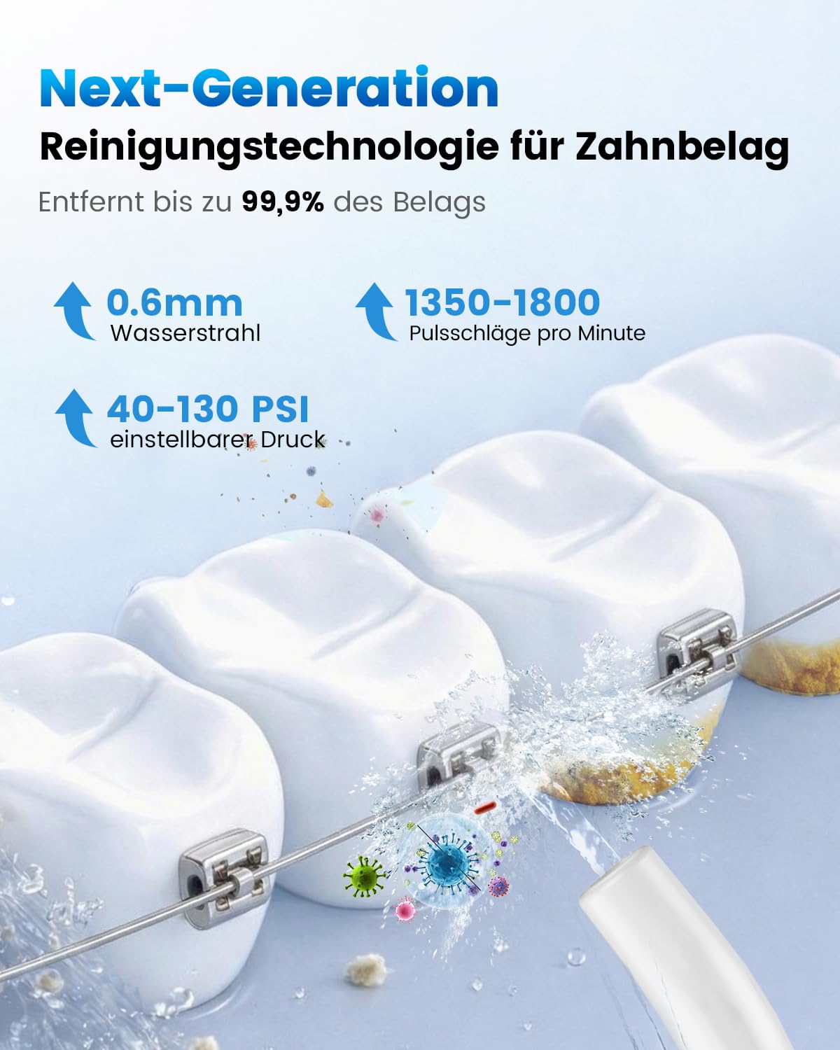 JTF Jet Dentaire Hydropulseur Oral - 300 ML Sans Fil Irrigateur, 3+1 Modes, Étanche IPX7 Water Flosser, Idéal pour Orthodontie, Appareil Dentaire, Gencives Sensibles Maison et Les Voyages(Blanc) - 4