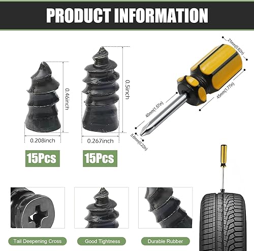Miniatura 2 de Kit de clavos de goma para reparación de neumáticos con 2 tamaños, tapones de rosca al vacío 2026 para neumáticos sin cámara, herramientas de