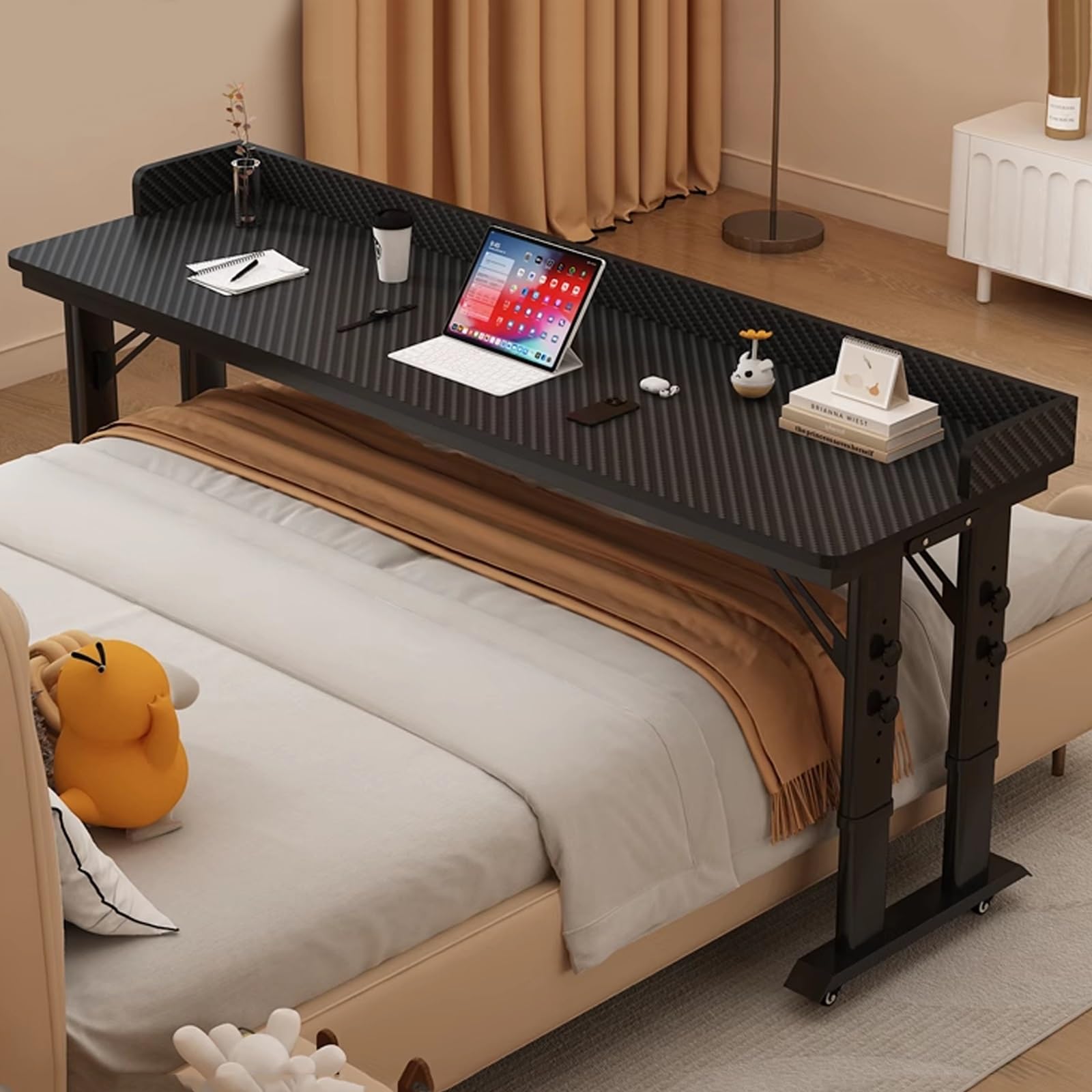 Bureau Mobile à Hauteur réglable pour Ordinateur Portable avec roulettes, pour Une Utilisation au Chevet du lit et à Domicile