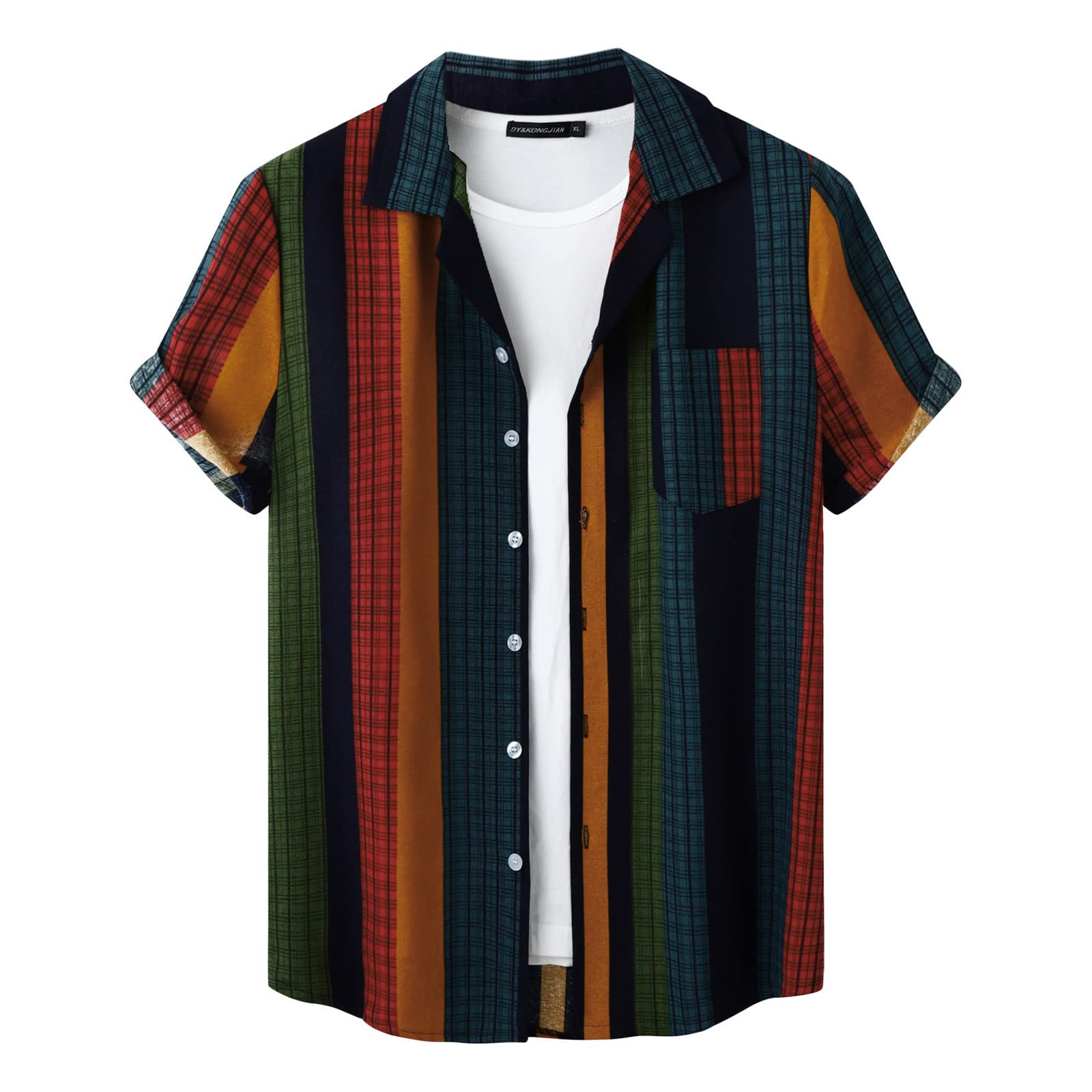 Mens Overshirt Big Shirts Short Sleeve Shirts Men Funny Baseball Shirts Summer Button Up Shirts Turndown Collar