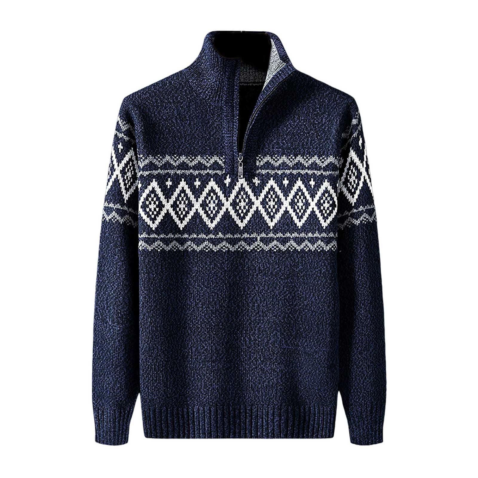 Suéter caliente de manga larga para hombre, suéter de Navidad, cuello Mao con cremallera informal, elegante y elegante temperamento corte delgado jacquard sudadera, versátil otoño invierno y Navidad