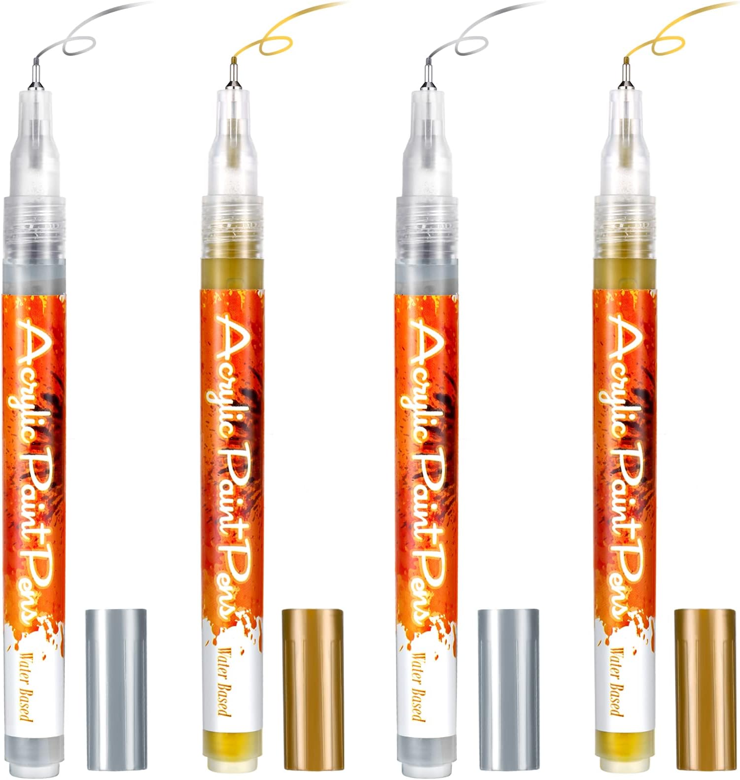 Nail Art Pen 4 Pieces Nail Polish Pens Portable Nail Art Pens Fine Tip Nail Painting Drawing Nail Graffiti Pen Quick Dry DIY Flower Abstract Lines Details Nail Art Pens (Gold, Silver)