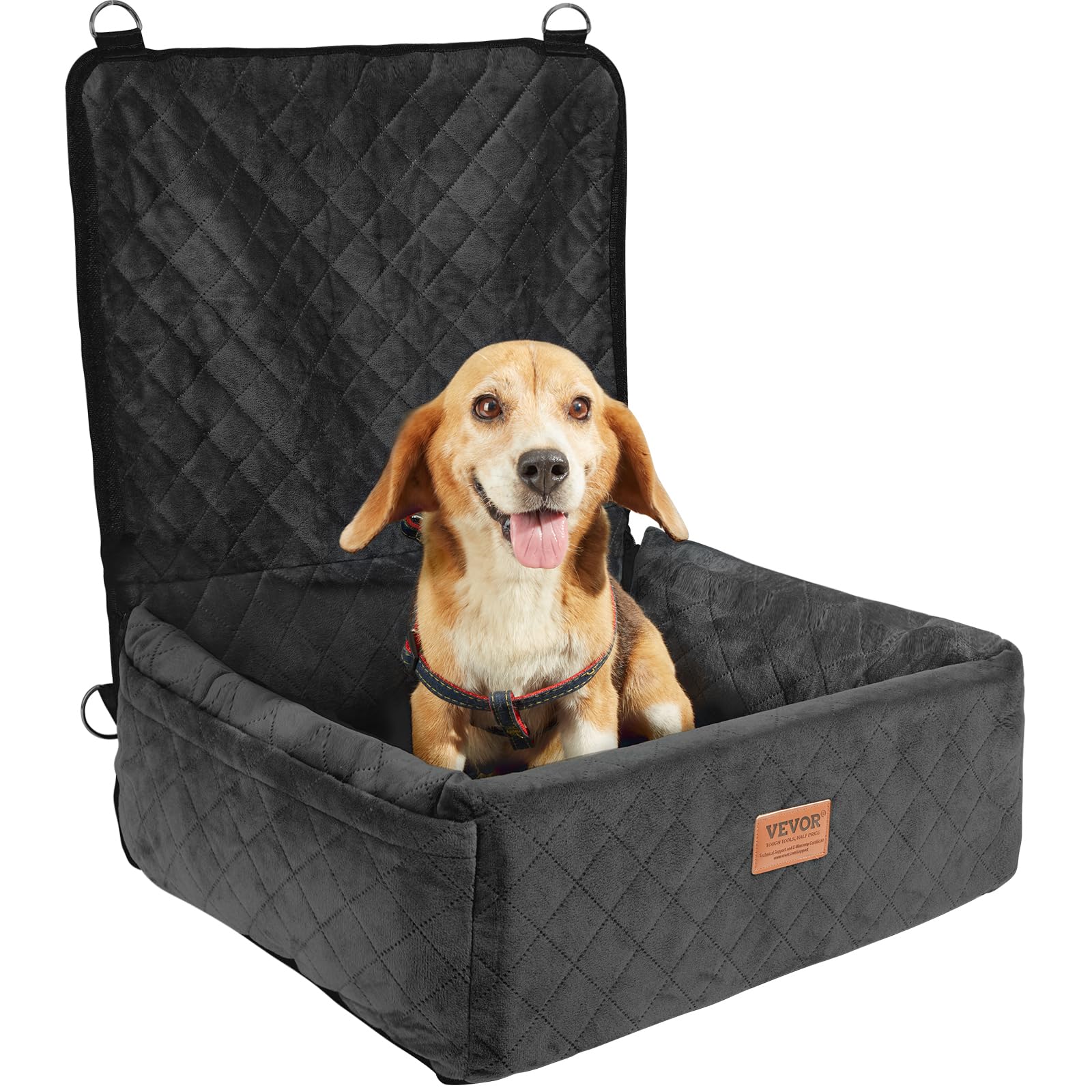 VEVOR Asiento de Coche para Perros 18 kg Asiento de Seguridad para Mascotas Asiento Elevador Impermeable con Correa de Seguridad con Clip Acolchado de Algodón PP Silla para Coche para Mascotas, Negro
