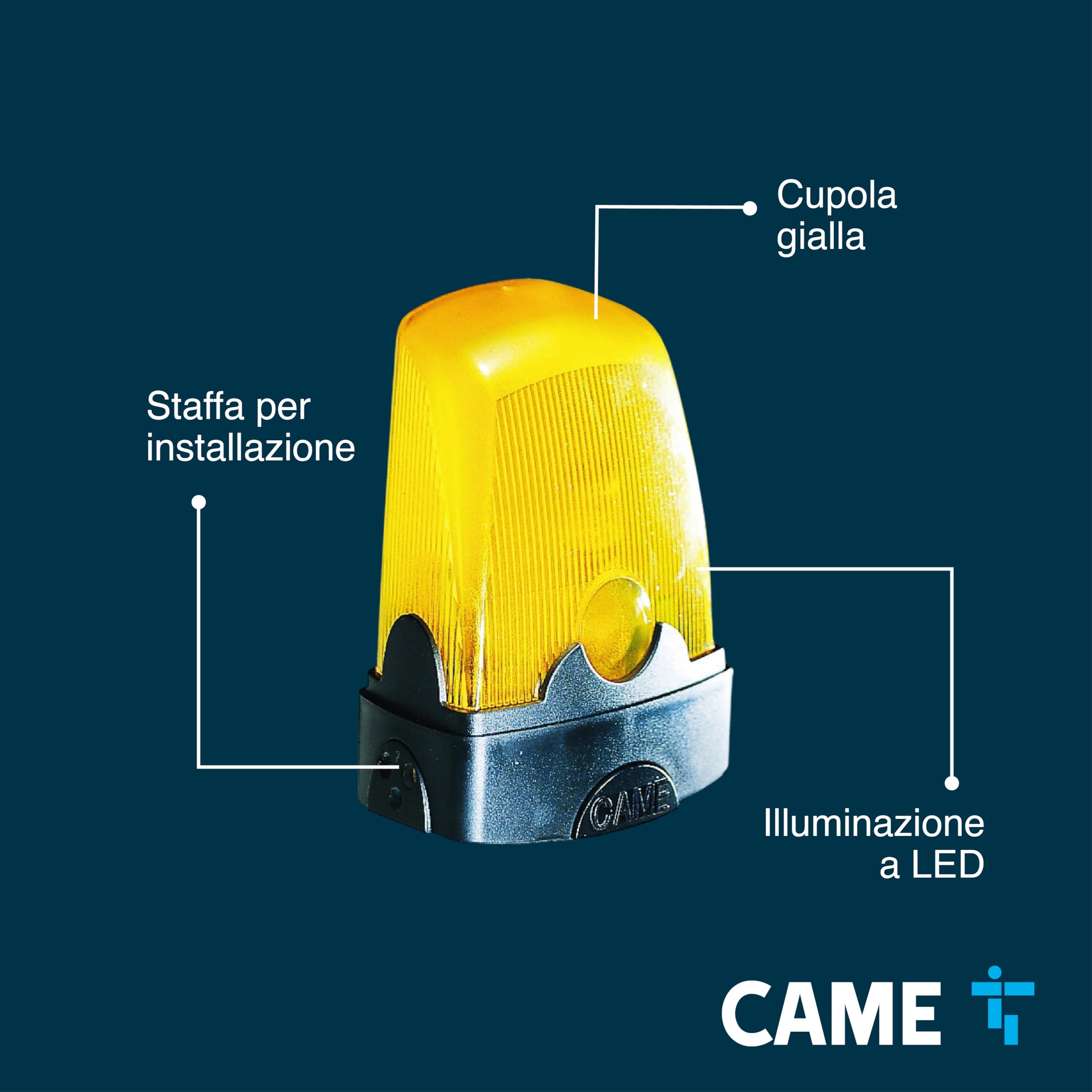 CAME KLED Lampeggiatore di segnalazione a LED ad alta visibilità e basso consumo, cupola gialla, 120-230 V AC, facile installazione, compatibile con automazioni CAME, ideale per cancelli e barriere