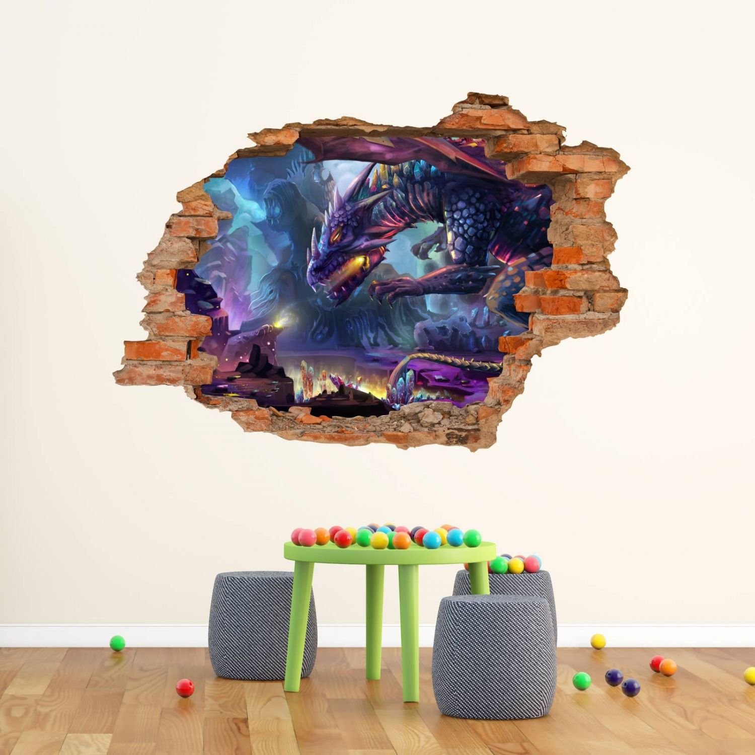 097 - Adesivo da parete a forma di drago fantasy, 5 misure, ideale per la cameretta dei bambini, viola., 1250 x 870 mm